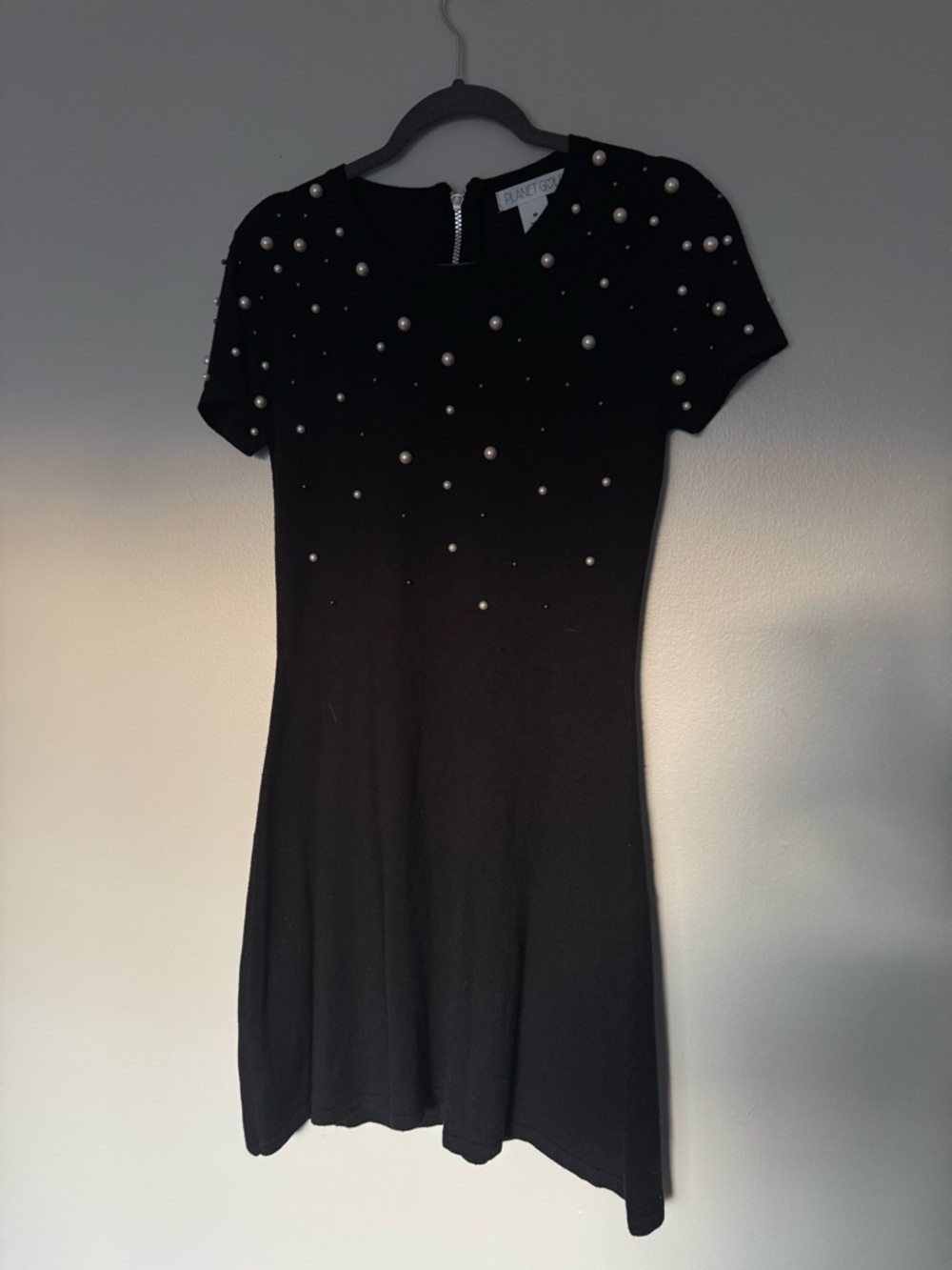 Planet Gold Black Mini Dress with Pearl Accents